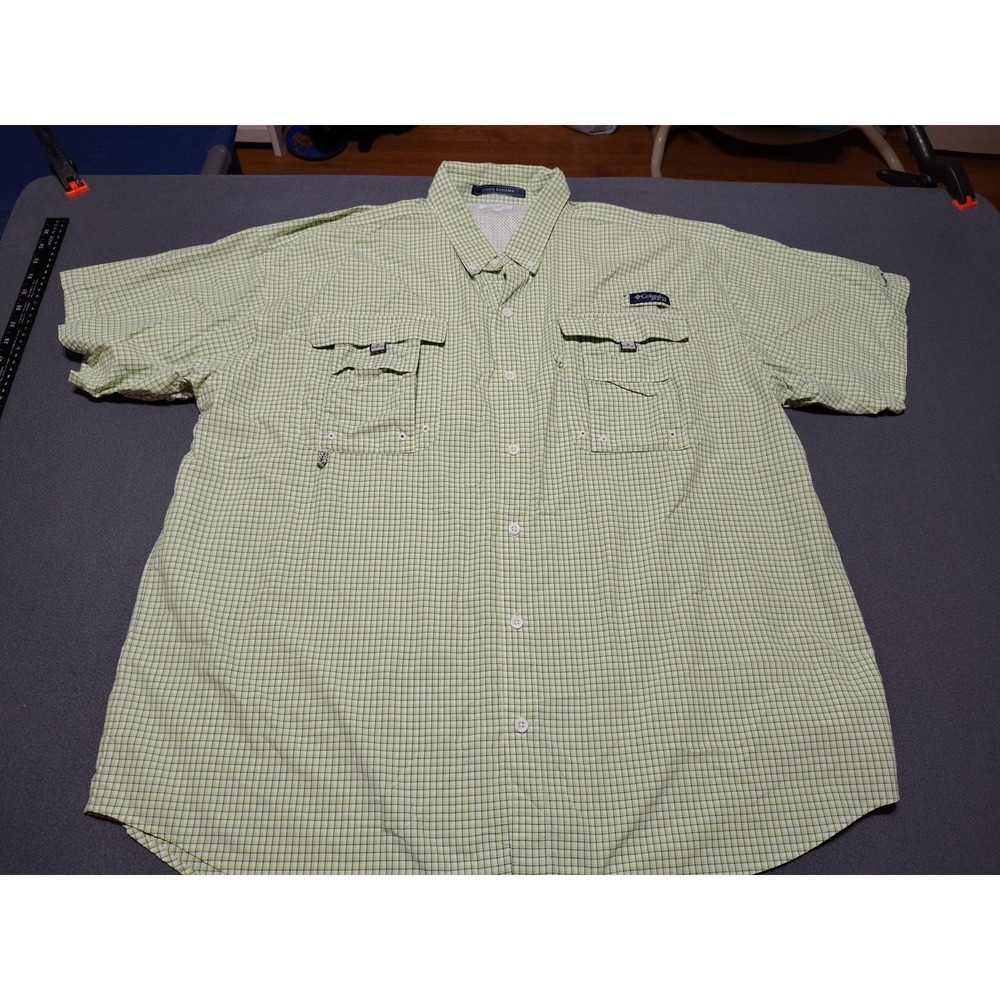 Columbia PFG Fishing Shirt Men 2XL Green Plaid Vented Nautical Outdoor Nautical